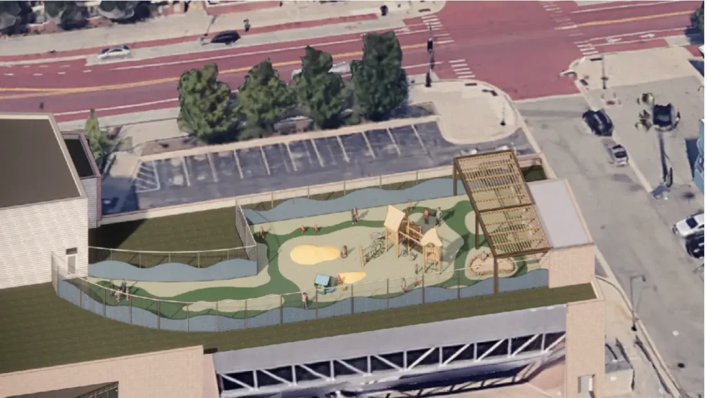 A rendering of the playground at the Central Station Early Childhood Center